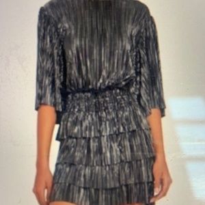 Women’s Iro metallic dress, black & silver, tiered skirt, elastic waist